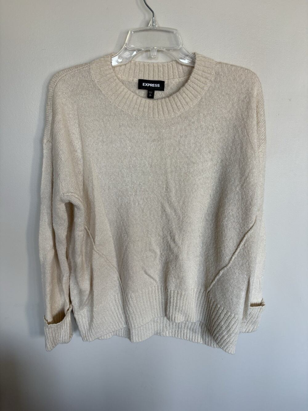 Express Womens Small Cream Crew Neck Knit Sweater Long Sleeve Cozy Pullover